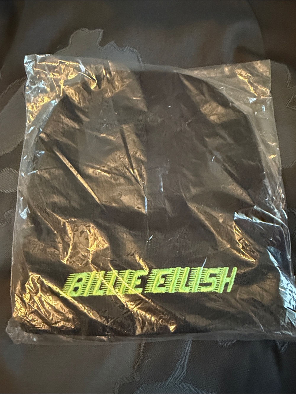 Black Knit Beanie with Neon Green Embroidered Logo